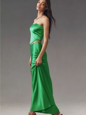 Mare Mare 'Evie' Strapless Satin Skirt Set in Green (NWT)
